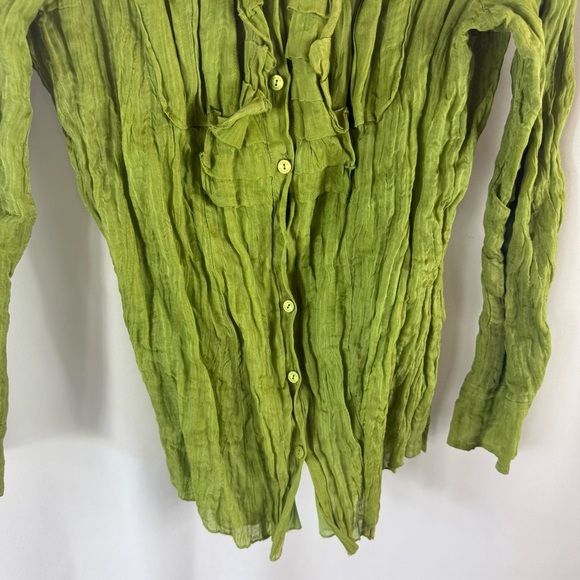 Luisa Cerano Green Crinkled Button-Up Blouse USA 14    43 % silk - Picture 10 of 16